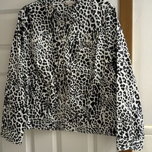 Laura Ashley Black and White Leopard Print Jean Jacket